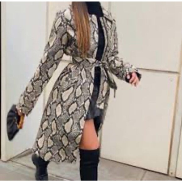 Choosy Luxe Exotic Vintage 90s Faux Snakeskin Leather Trench Coat Duster Jacket - Picture 2 of 11